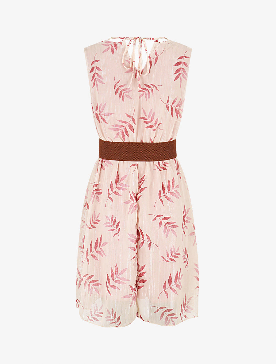 Robe irisée à col à perles et imprimé feuilles - Rose/beige - 2