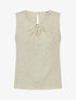 Top droit col fantaisie imprimé plumes dorées - Beige - 1