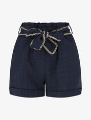 Short taille haute à ceinture fantaisie - Marine - 1