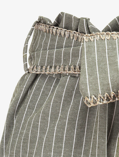 Short fluide à rayures et ceinture fantaisie - Kaki - 3