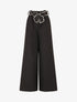 Pantalon ample taille haute à ceinture fantaisie - Noir - 1