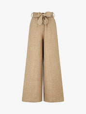 Pantalon ample taille haute à ceinture fantaisie - Taupe - 1