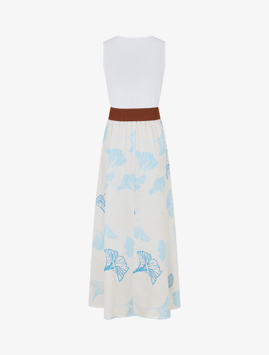 Robe longue imprimé végétal et col à sangle - Bleu ciel - 2