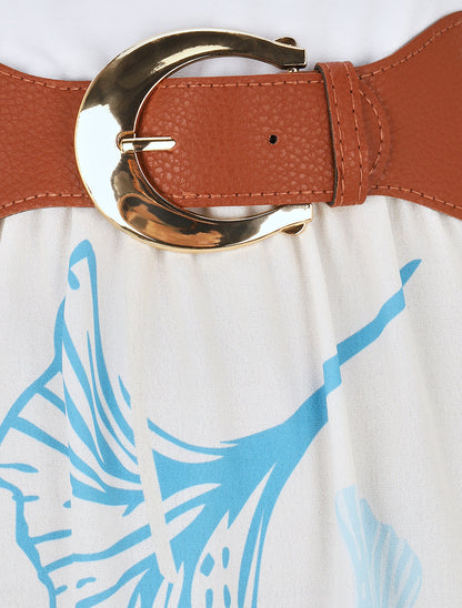 Robe longue imprimé végétal et col à sangle - Bleu ciel - 3