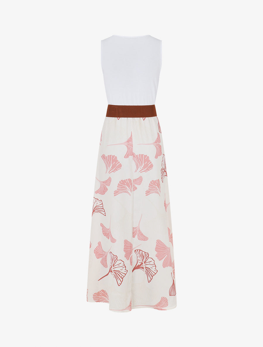 Robe longue imprimé végétal et col à sangle - Vieux rose - 2