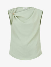 Top uni à empiècement bijou - Vert anis - 1