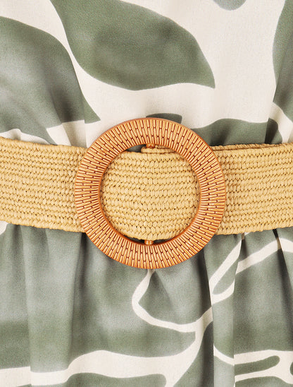 Robe imprimé abstrait à col américain - Kaki - 3