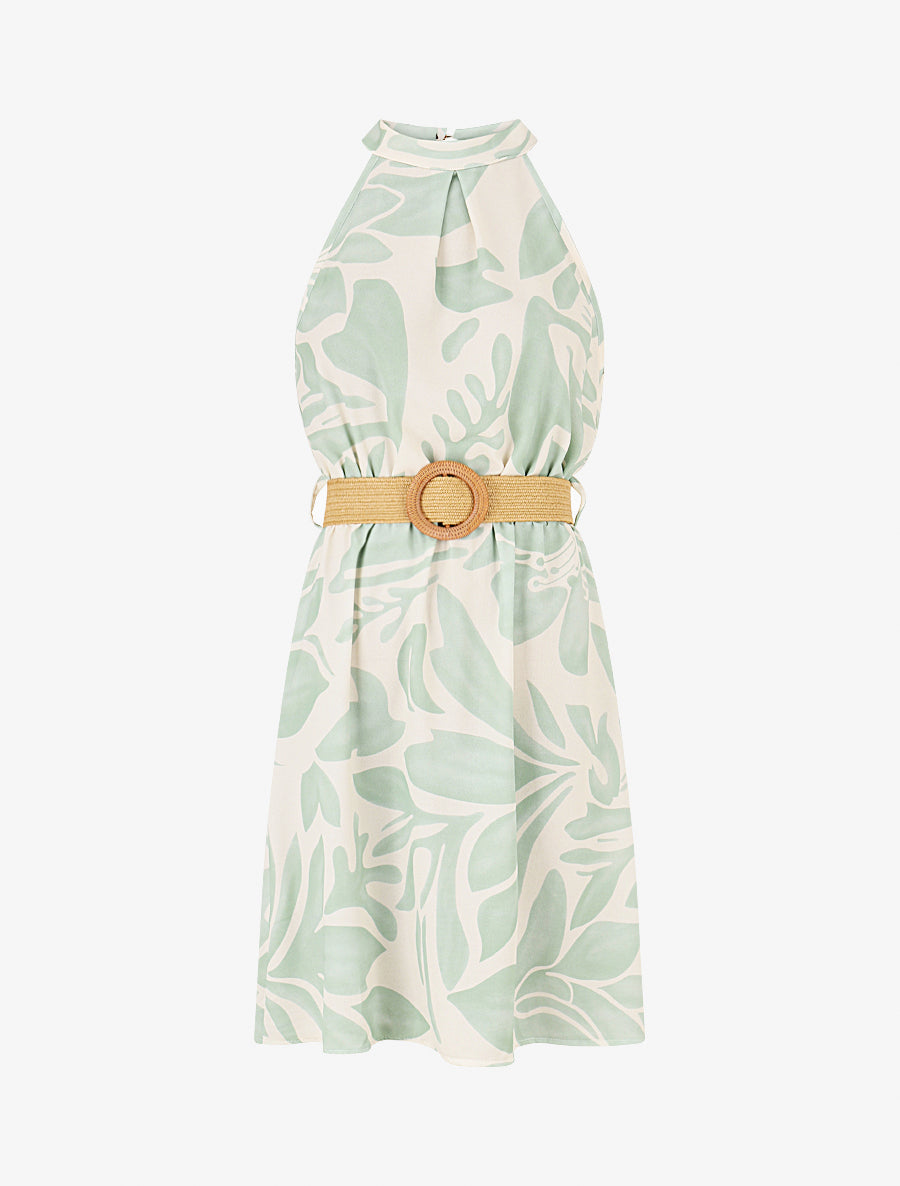 Robe imprimé abstrait à col américain - Vert clair - 1