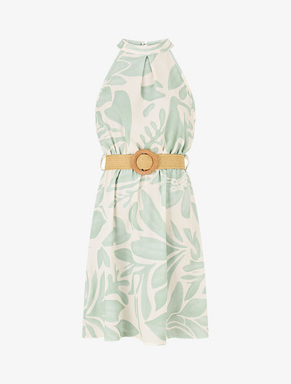 Robe imprimé abstrait à col américain - Vert clair - 1