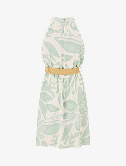 Robe imprimé abstrait à col américain - Vert clair - 2
