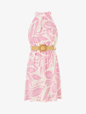 Robe imprimé abstrait à col américain - Rose - 1