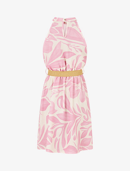 Robe imprimé abstrait à col américain - Rose - 2