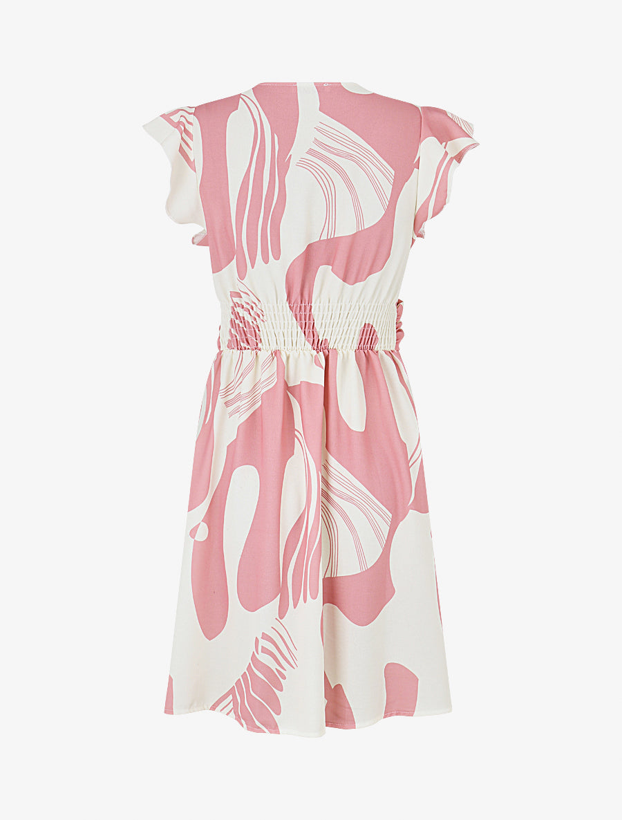 Robe élastiquée à manches volantées - Rose - 2