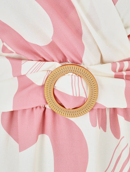 Robe élastiquée à manches volantées - Rose - 3