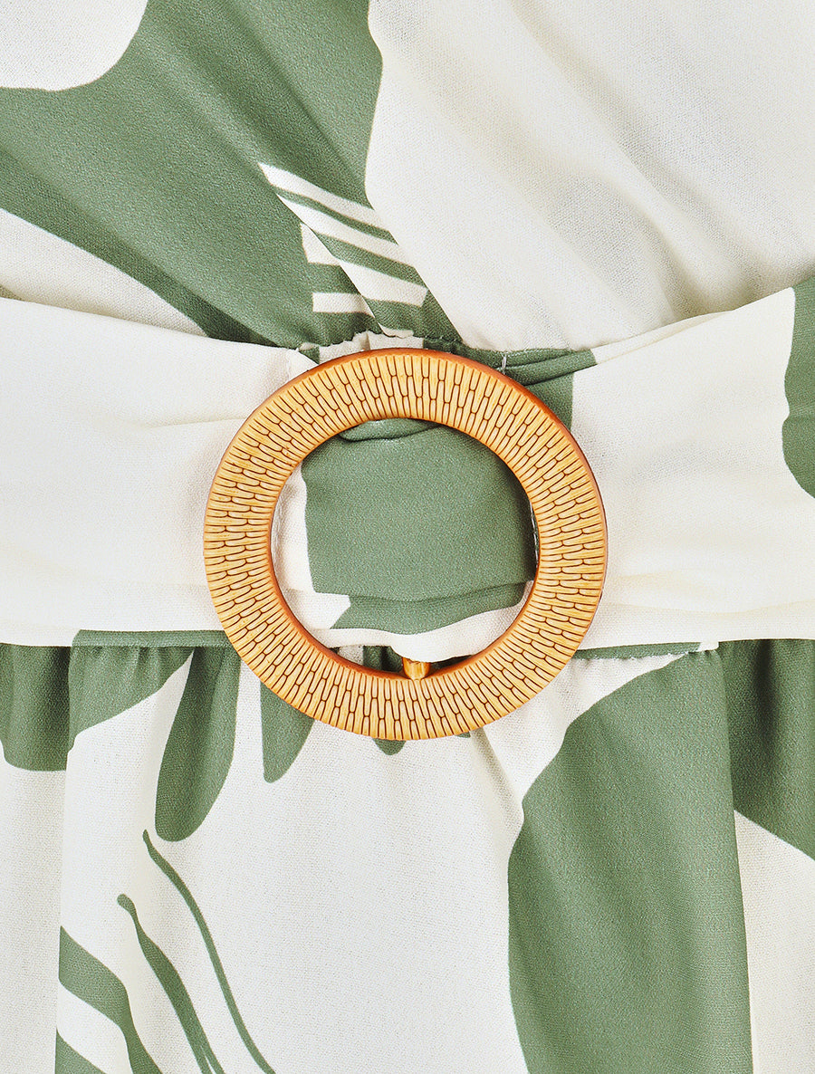 Robe élastiquée à manches volantées - Kaki - 3