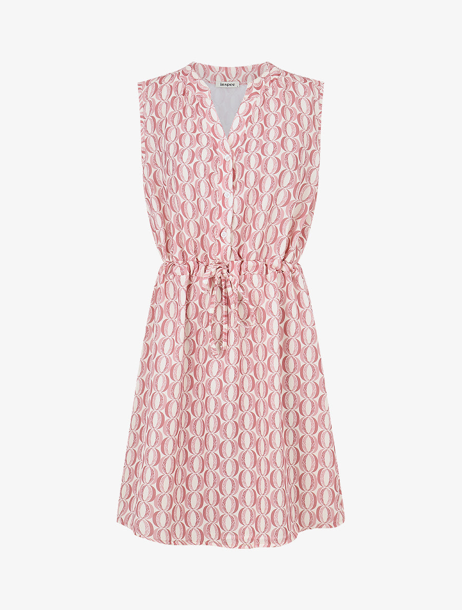 Robe mi-longue cintrée imprimé graphique - Rose - 1