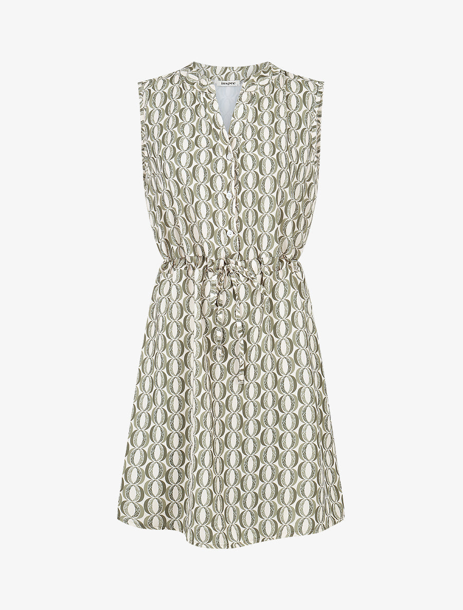 Robe mi-longue cintrée imprimé graphique - Kaki - 1