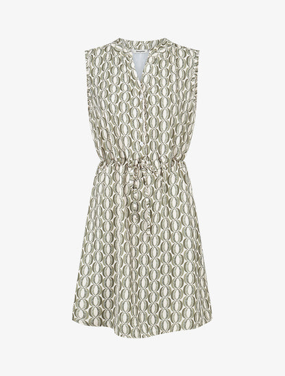 Robe mi-longue cintrée imprimé graphique - Kaki - 1