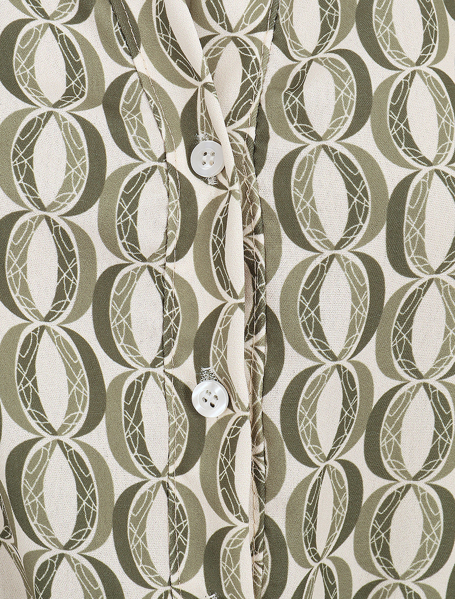 Robe mi-longue cintrée imprimé graphique - Kaki - 3