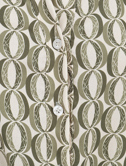 Robe mi-longue cintrée imprimé graphique - Kaki - 3