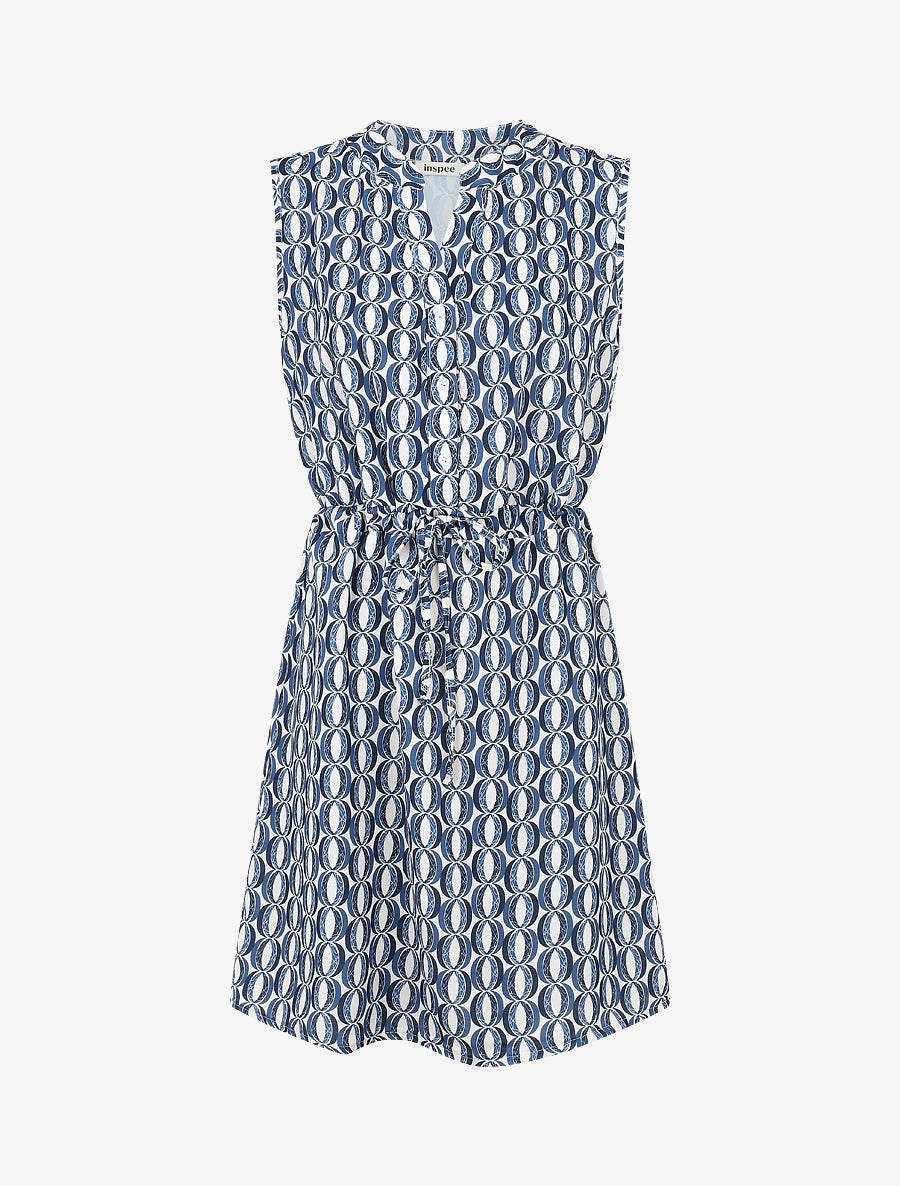 Robe mi-longue cintrée imprimé graphique - Marine - 1