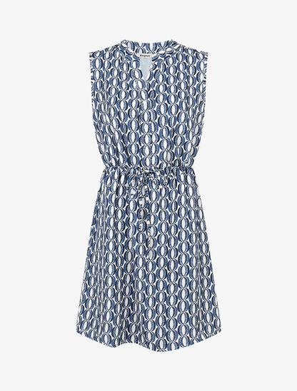 Robe mi-longue cintrée imprimé graphique - Marine - 1