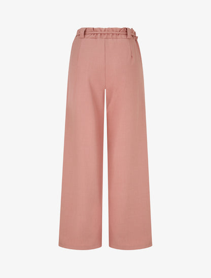Pantalon droit taille haute à ceinture fleurie - Rose - 2