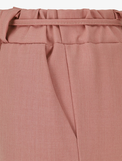 Pantalon droit taille haute à ceinture fleurie - Rose - 3