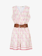 Combishort élastiqué à imprimé foulard - Rose - 1