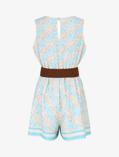 Combishort élastiqué à imprimé foulard - Turquoise - 2