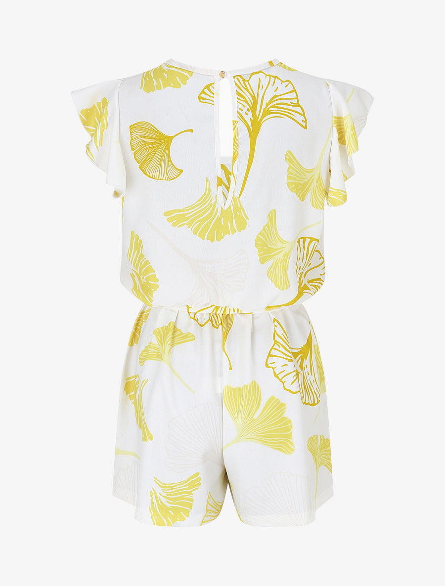 Combishort imprimé éventails à manches volantées - Jaune - 2