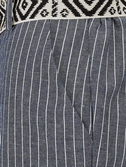 Short rayé ceinturé à revers - Bleu - 3