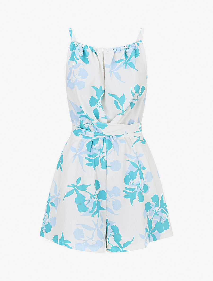 Combishort fleuri à noeud - Turquoise - 1