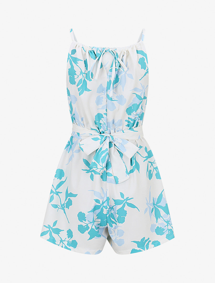 Combishort fleuri à noeud - Turquoise - 2