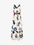 Robe longue élastiquée imprimé fleuri - Marine - 1