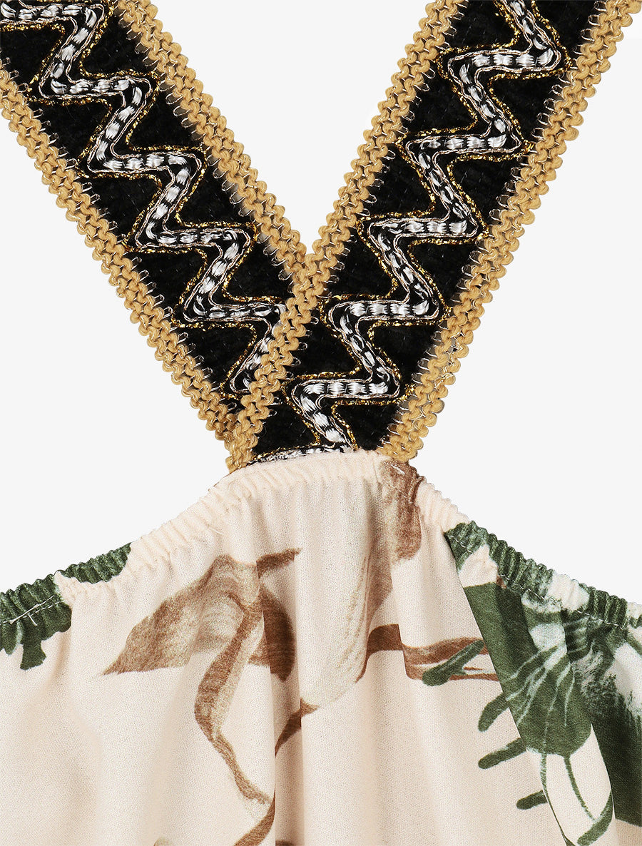 Robe longue élastiquée imprimé fleuri - Kaki - 3