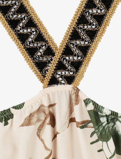 Robe longue élastiquée imprimé fleuri - Kaki - 3