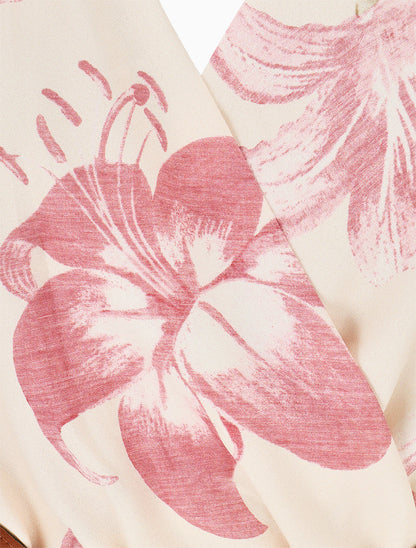 Robe longue élastiquée imprimé fleuri - Rose - 3