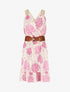 Robe mi-longue élastiquée imprimé feuilles - Vieux rose - 1
