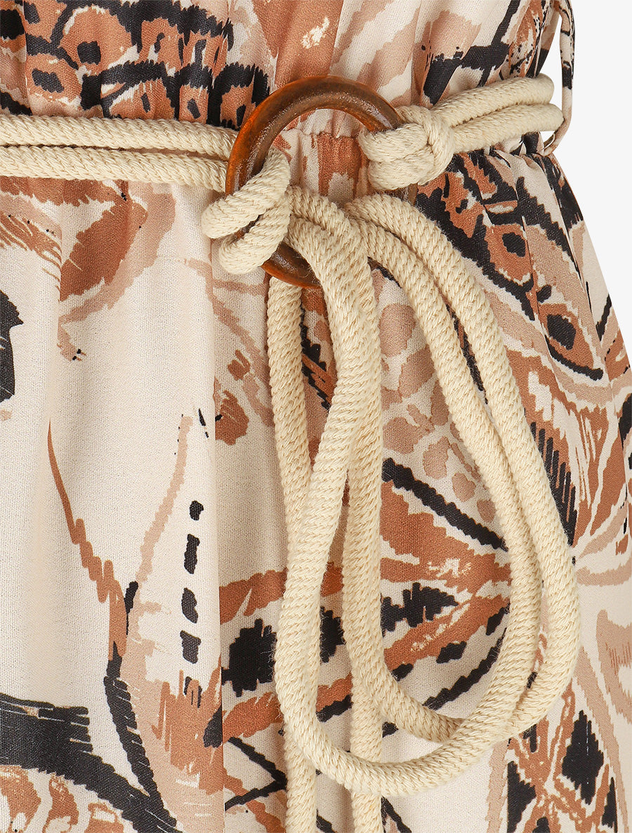 Robe longue imprimé fleurs tropicales à bretelles en corde - Beige - 3
