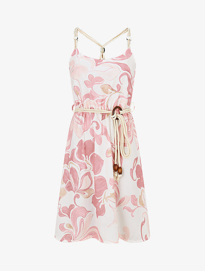 Robe à bretelles imprimé abstrait - Rose - 1
