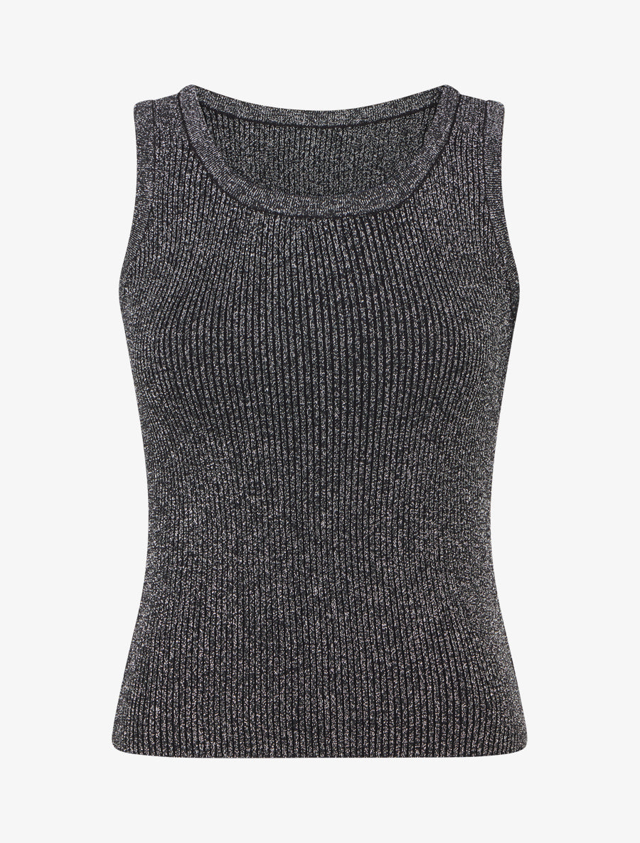 Crop top uni en maille irisé - Noir - 1