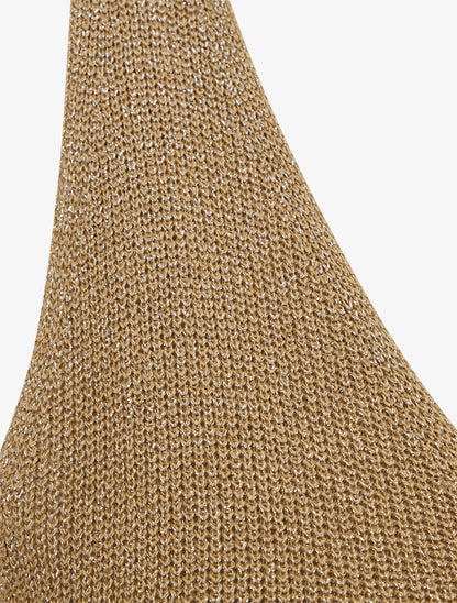 Débardeur uni en maille irisée à col V - Camel - 3