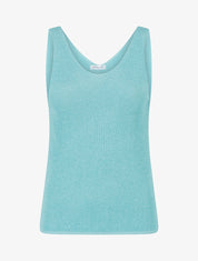 Débardeur uni en maille irisée à col V - Bleu turquoise - 1