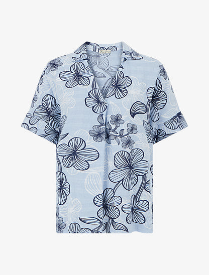 Blouse imprimé hawaïen effet lin - Bleu ciel - 1