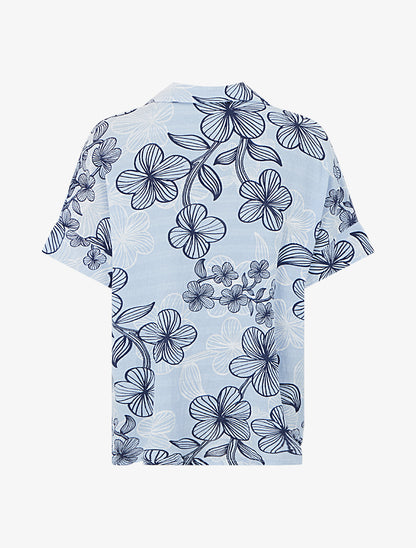 Blouse imprimé hawaïen effet lin - Bleu ciel - 2