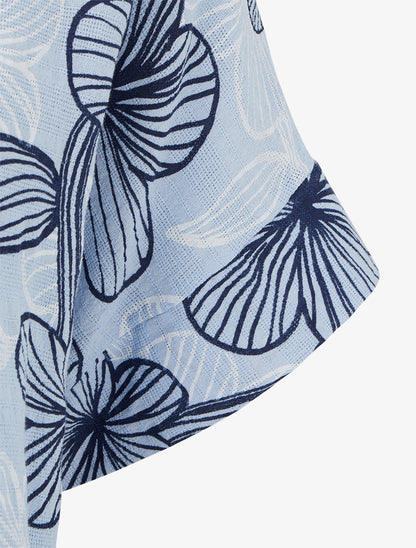 Blouse imprimé hawaïen effet lin - Bleu ciel - 3