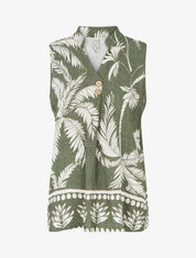 Blouse droite sans manche imprimé tropical - Kaki - 1