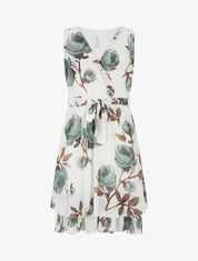 Robe patineuse sans manches imprimé roses - Kaki - 1
