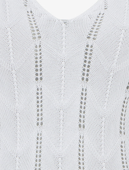 Débardeur à col V en maille fantaisie - Blanc - 3